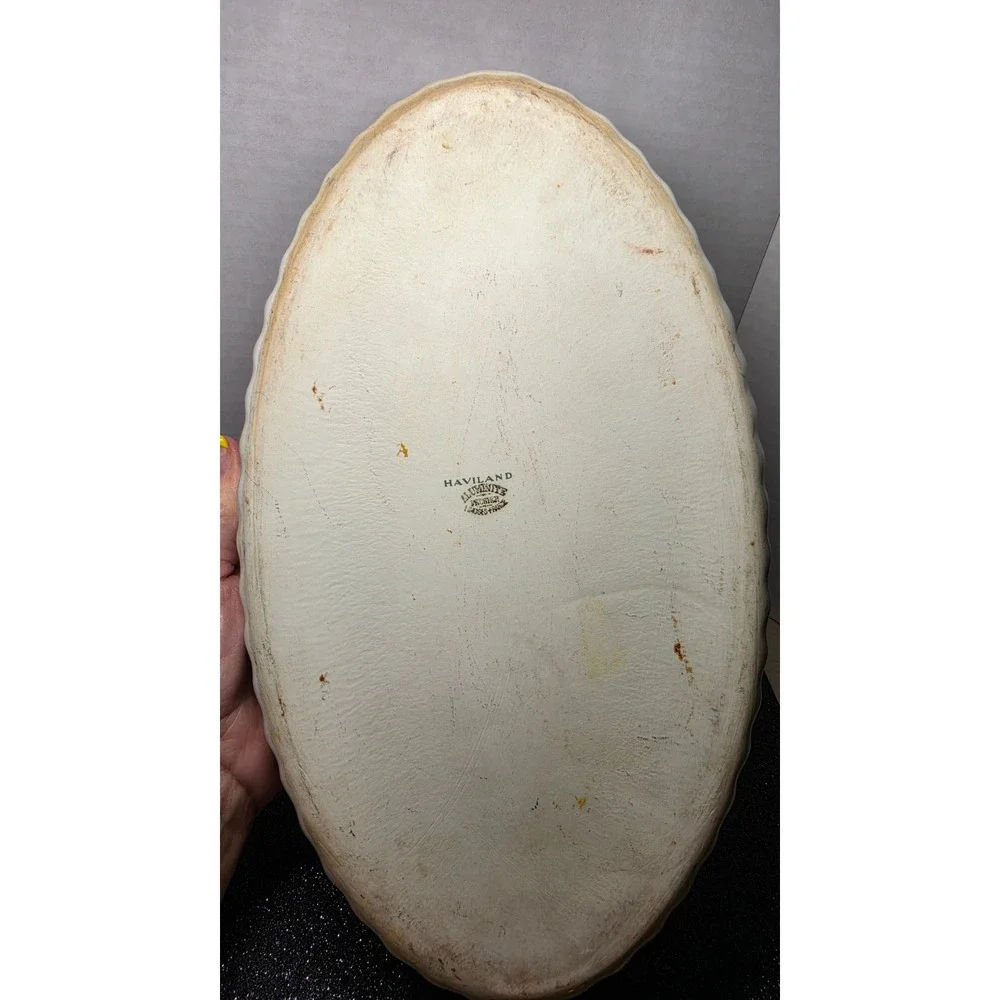 Vintage Oval Ceramic Baking Dish‎ Fruit Vine Pomegranate White 12 Inch Casserole